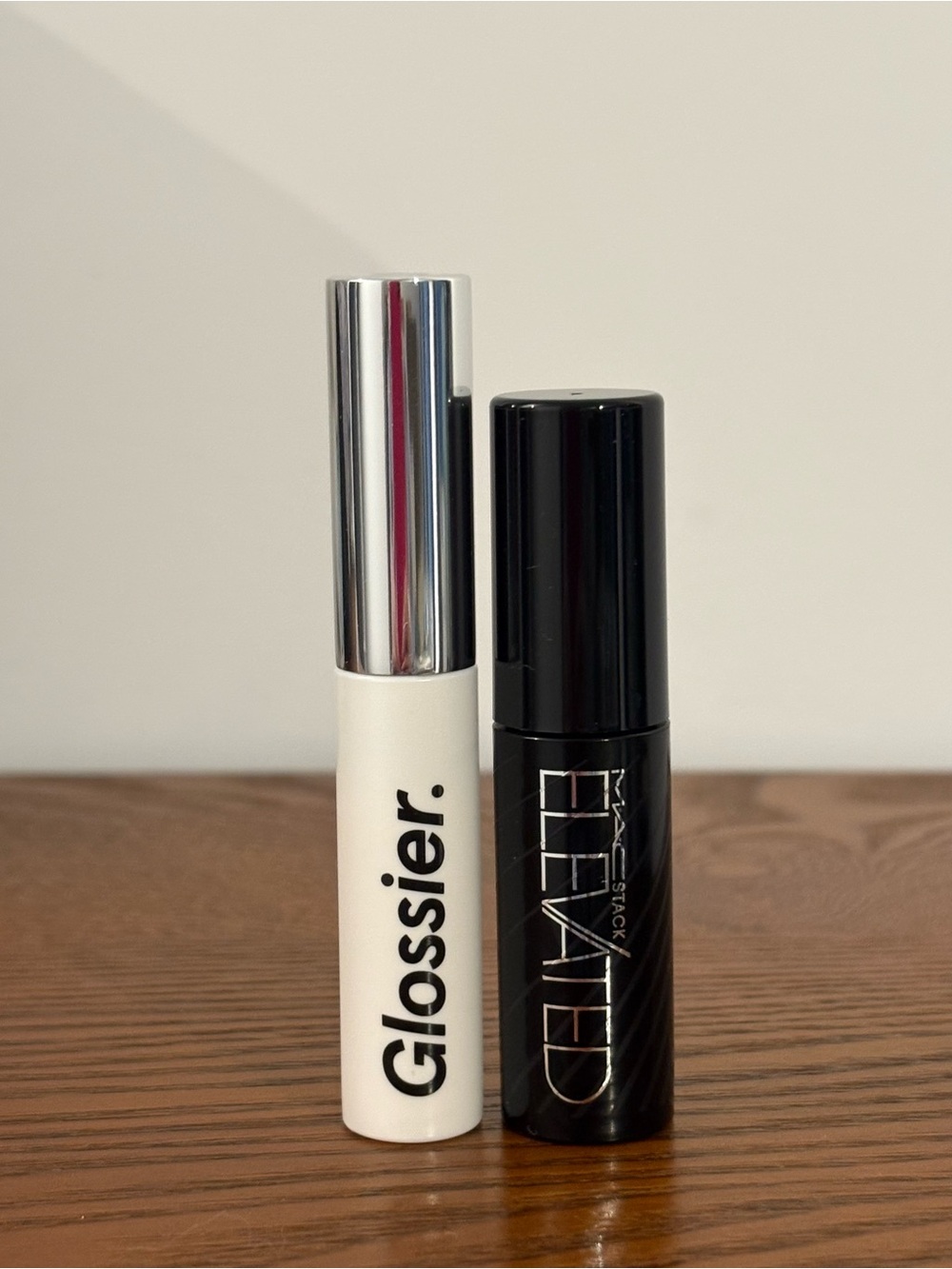 Glossier volumizing eyebrow clear gel; MAC Volumizing Lengthening Mascara